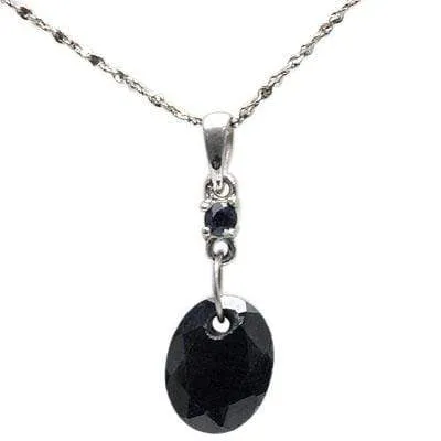 EXCLUSIVE 2.15 CT GENUINE BLACK SAPPHIRE & 1 PCS GENUINE SAPPHIRE 10K SOLID WHITE GOLD PENDANT