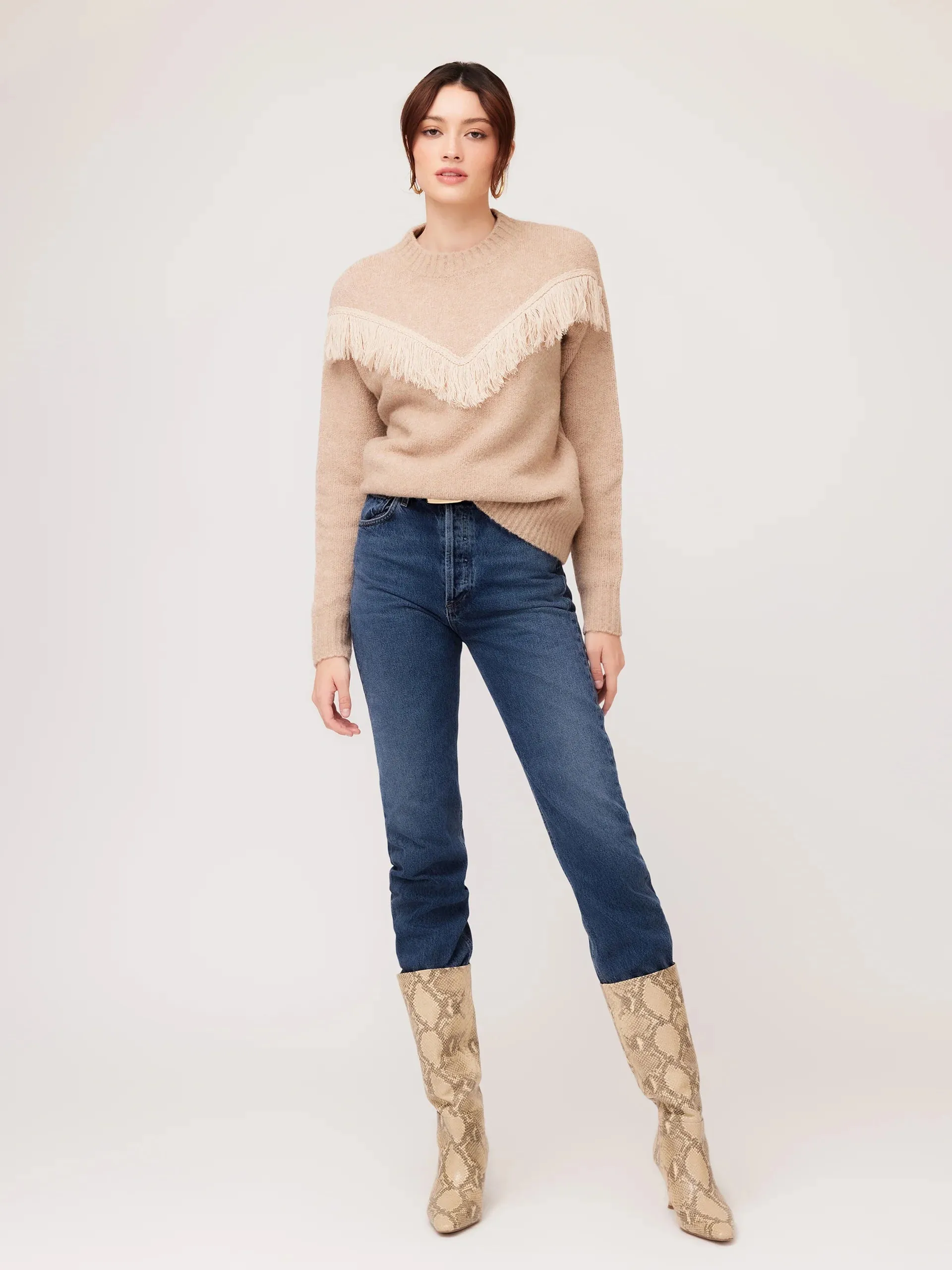 FIFTEEN TWENTY Fringe Sweater Camel