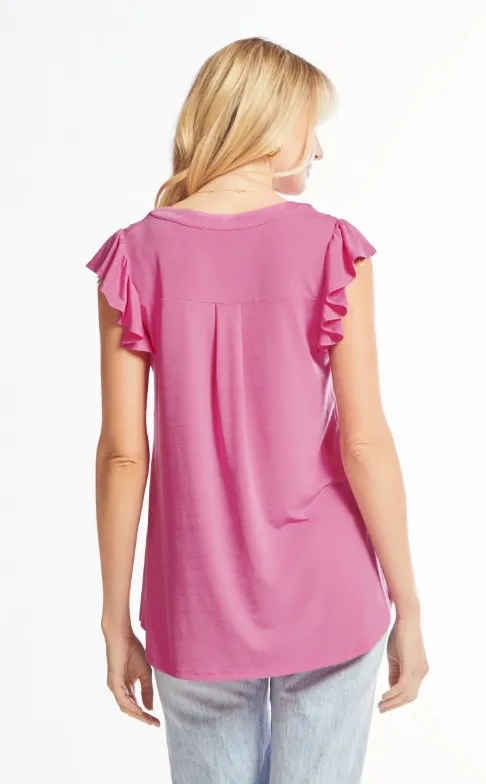 Figure It Out Ruffle Sleeve Top - Magenta