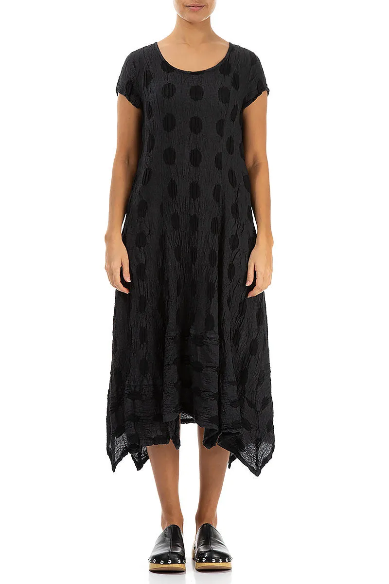 Flared Textured Bubbles Graphite Linen Dress