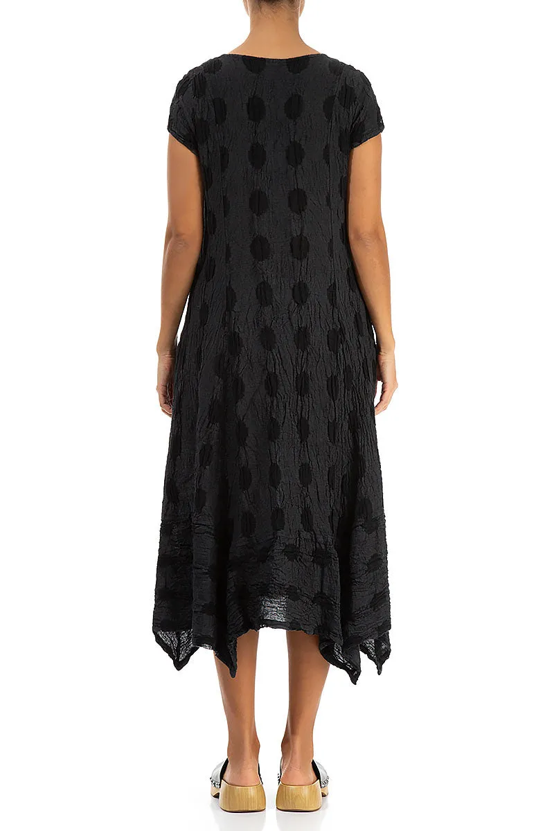 Flared Textured Bubbles Graphite Linen Dress