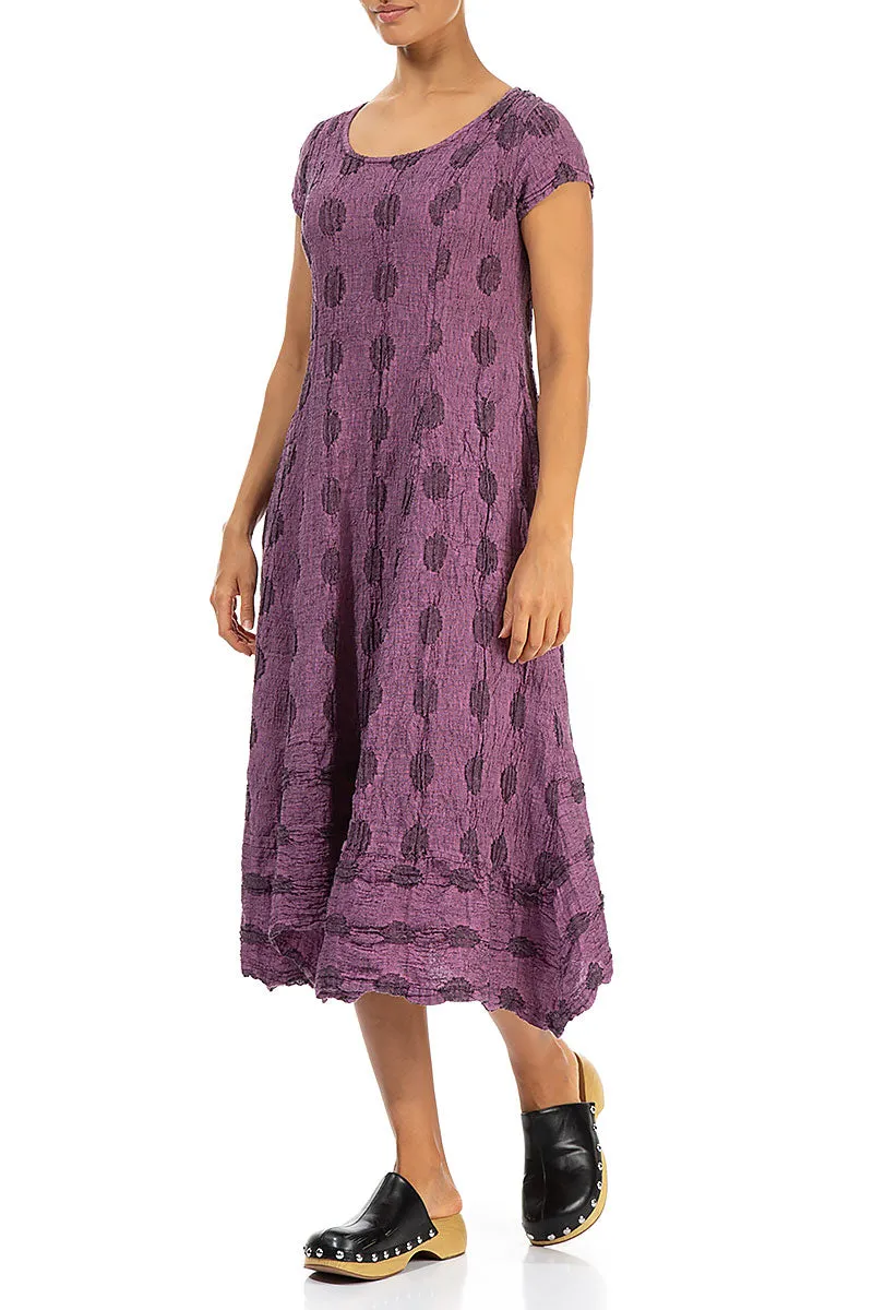 Flared Textured Bubbles Wild Berry Linen Dress