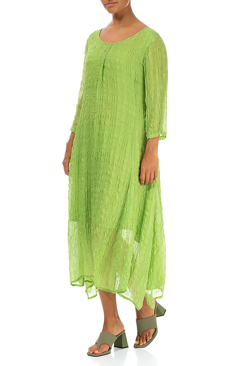 Flowy Tie Up Spring Green Textured Silk Dress