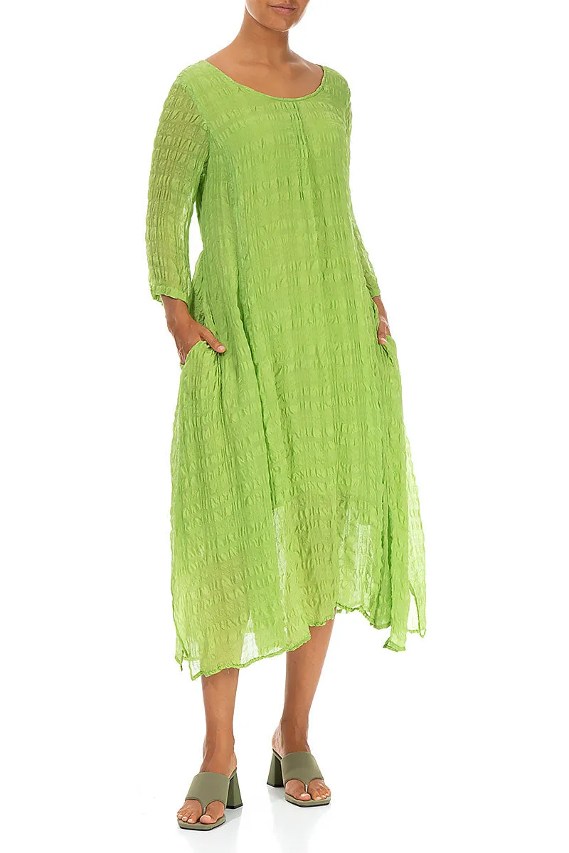 Flowy Tie Up Spring Green Textured Silk Dress