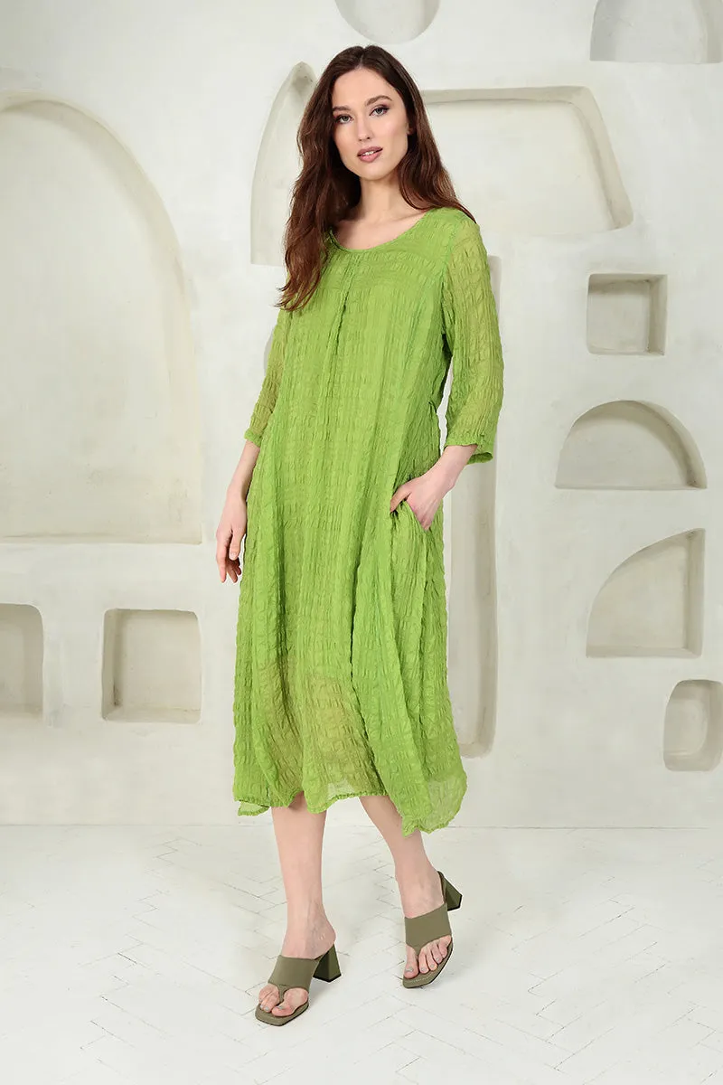 Flowy Tie Up Spring Green Textured Silk Dress