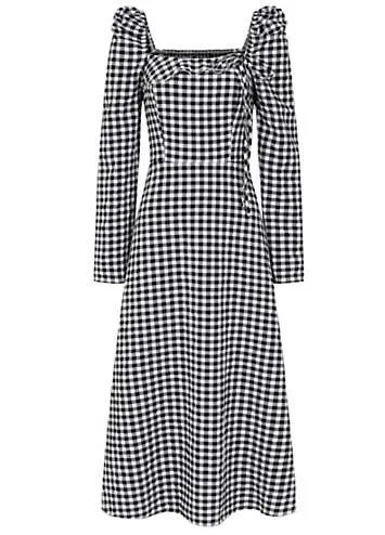 Gingham Frill Neckline Midaxi Dress by Little Mistress | Look Again