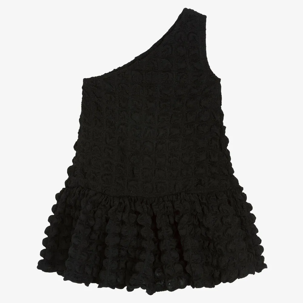 Girls Black Textured Square Dress