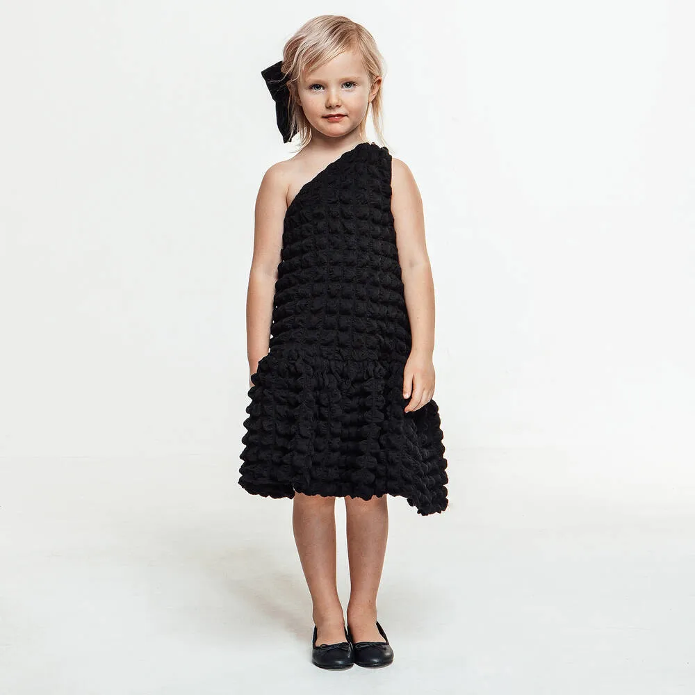 Girls Black Textured Square Dress