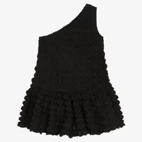 Girls Black Textured Square Dress