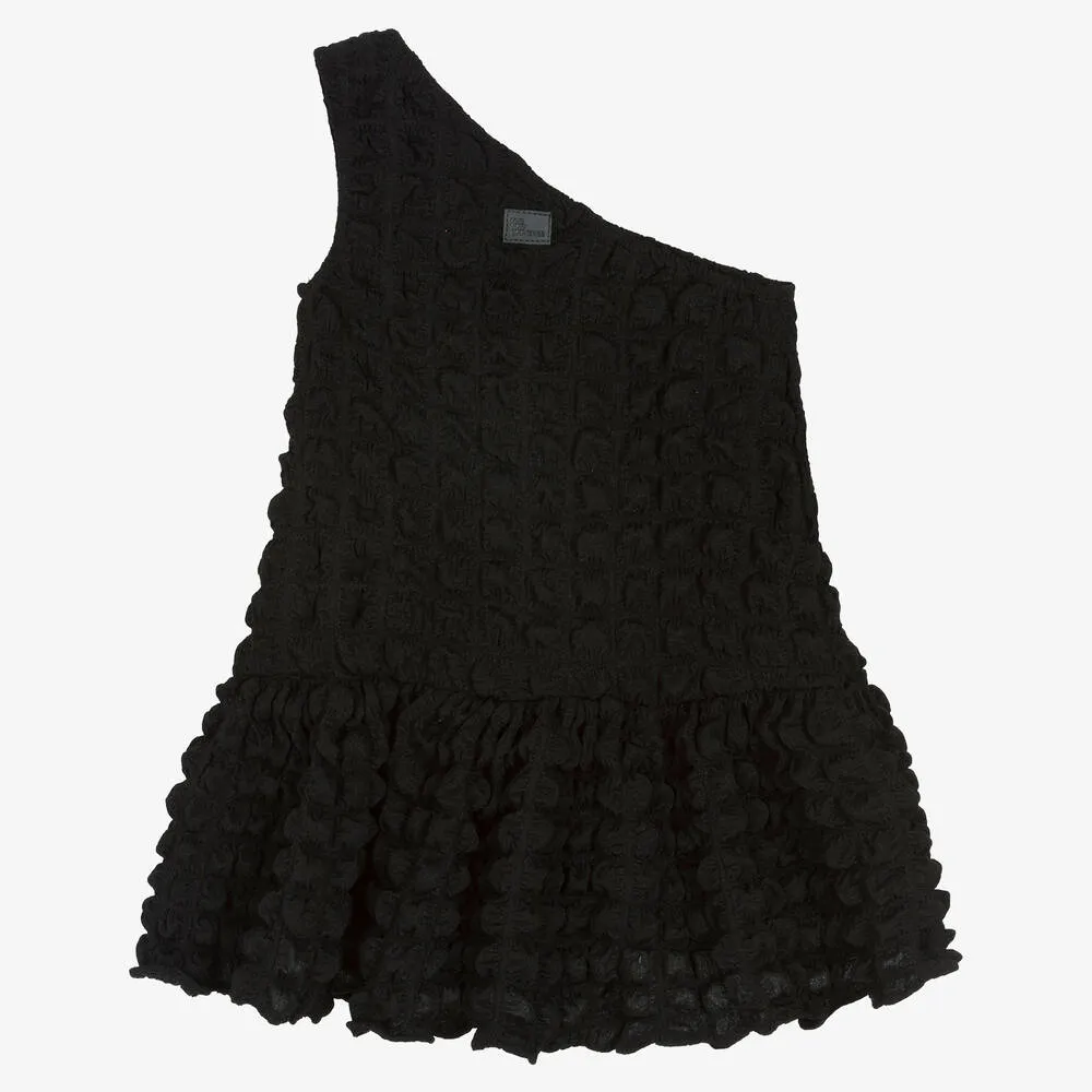 Girls Black Textured Square Dress