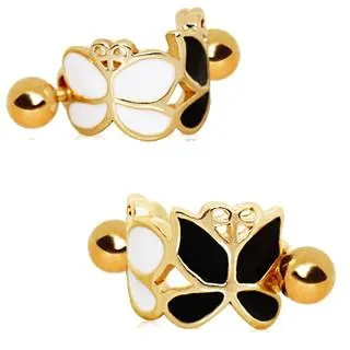 Gold Plated Black and White Butterfly Cartilage Ear Cuff