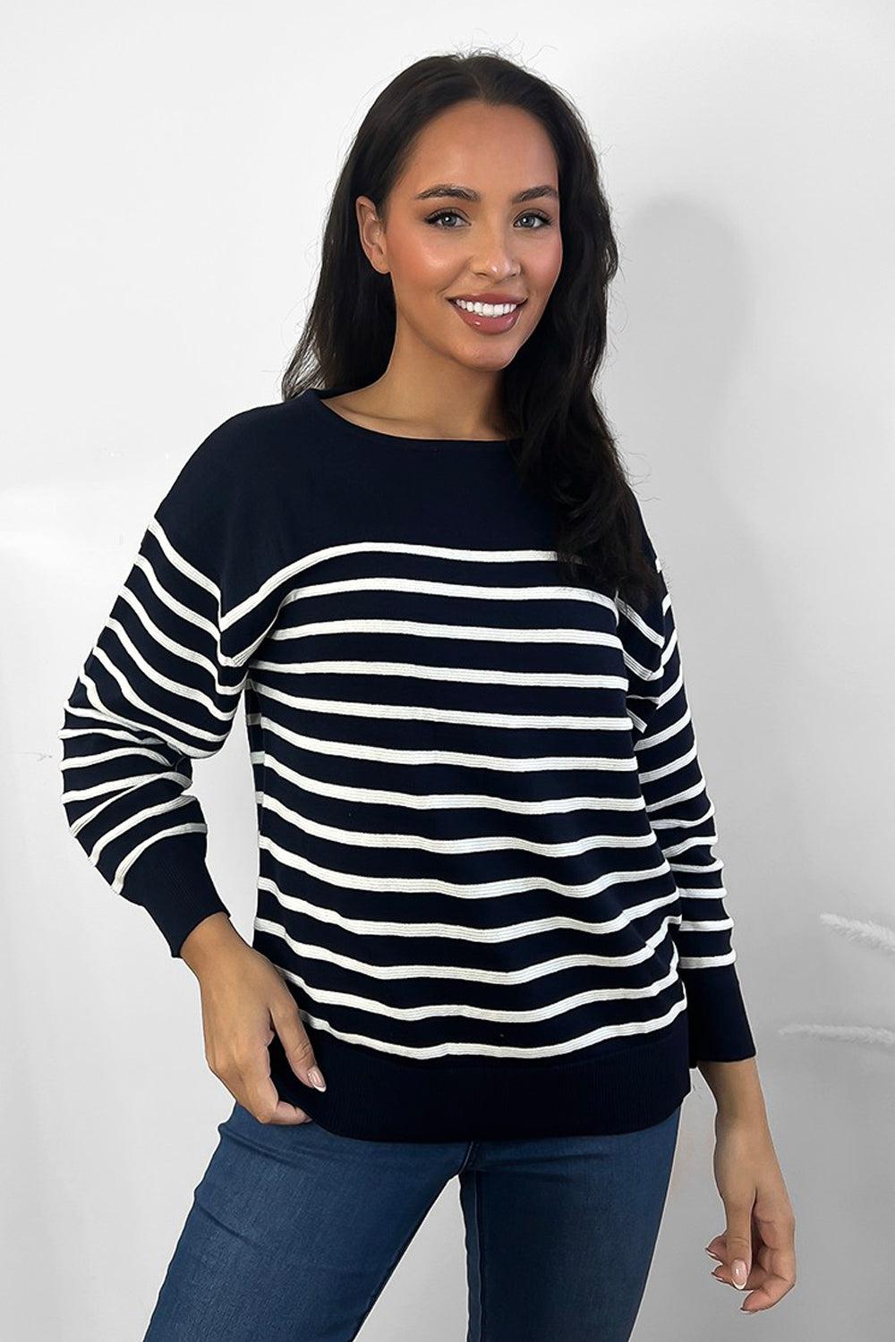 Half Striped Scoop Neck Pullover