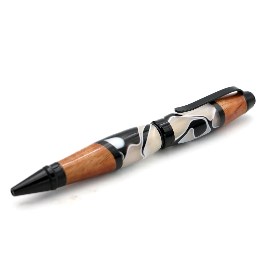 Hawaiian Koa and Black/White Resin Cigar Pen