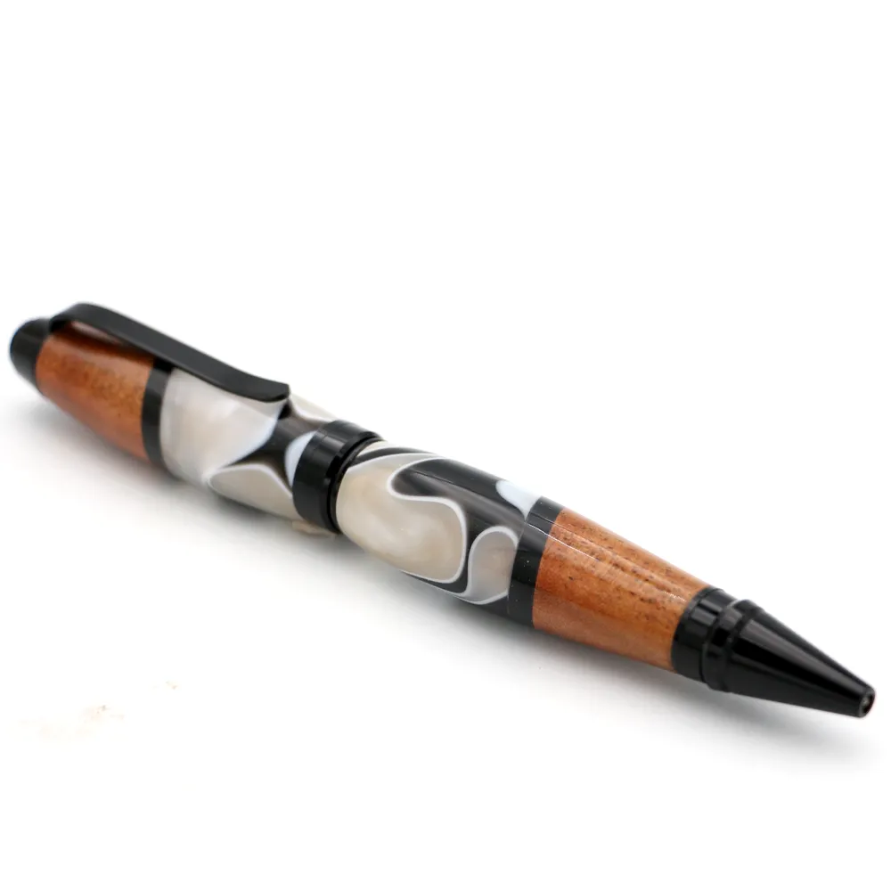 Hawaiian Koa and Black/White Resin Cigar Pen