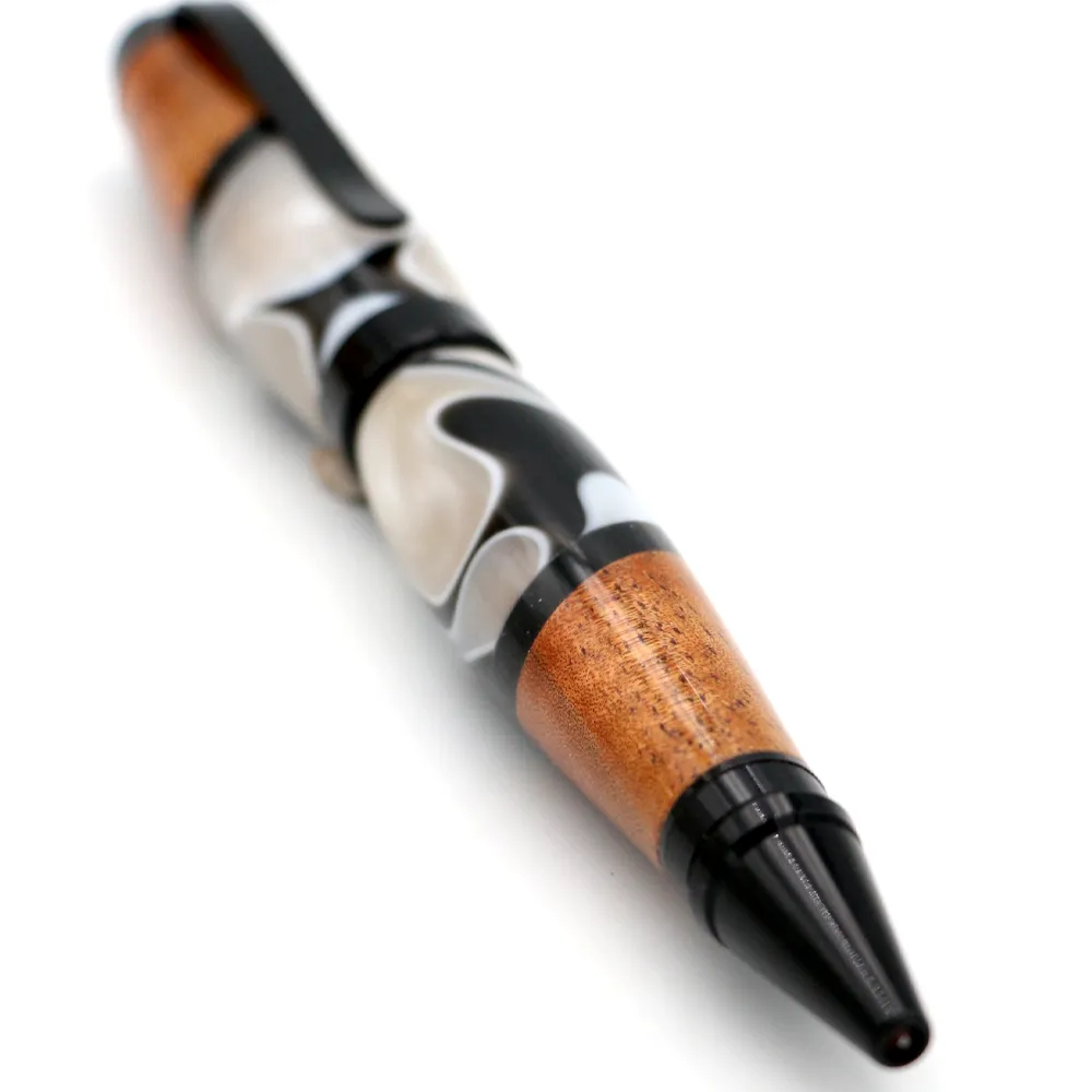 Hawaiian Koa and Black/White Resin Cigar Pen