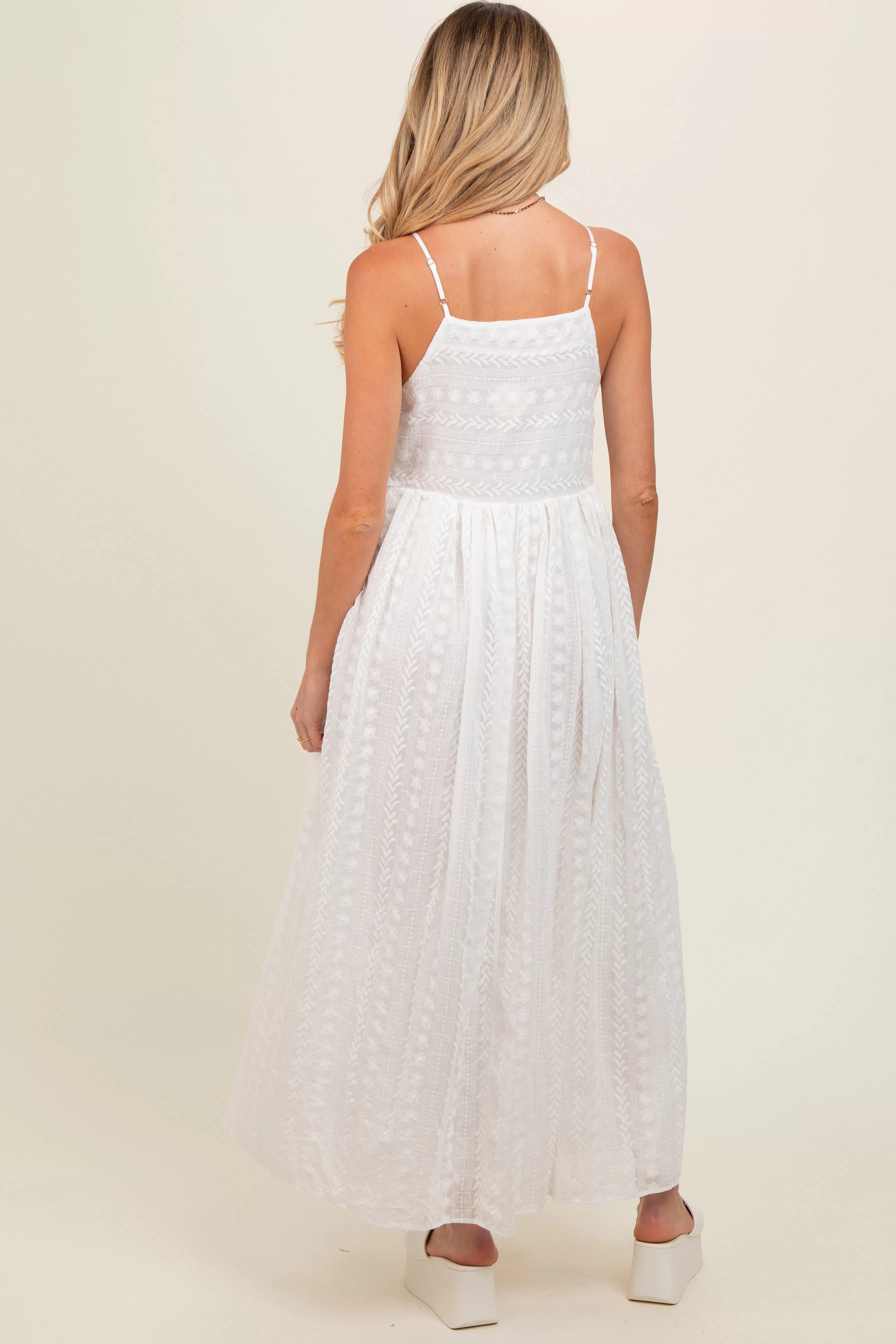 Ivory Textured Keyhole Neckline Maternity Maxi Dress