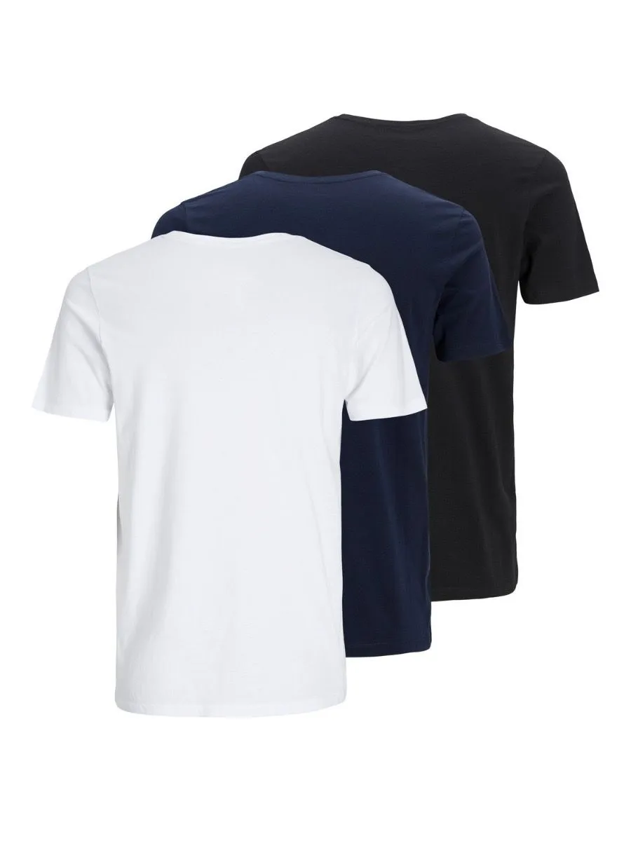 Jack & Jones 3 Pack Corp Logo Crew Neck T-Shirt White Black Navy