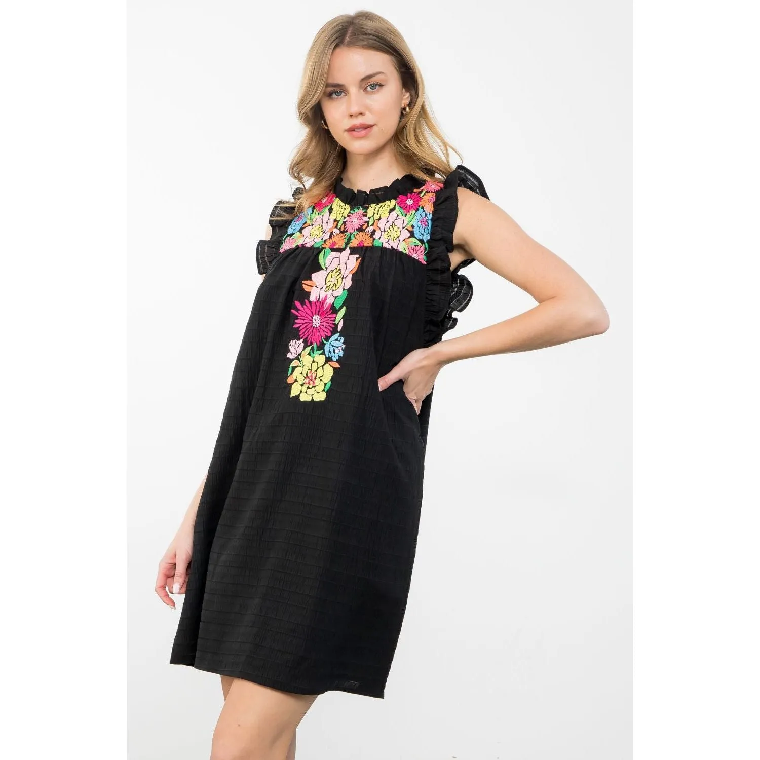 Joni Embroidered Detail Textured THML Dress