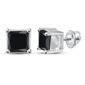 Keene Jewelers 10kt White Gold Mens Princess Black Color Enhanced Diamond Stud Earrings 1-1/2 Cttw