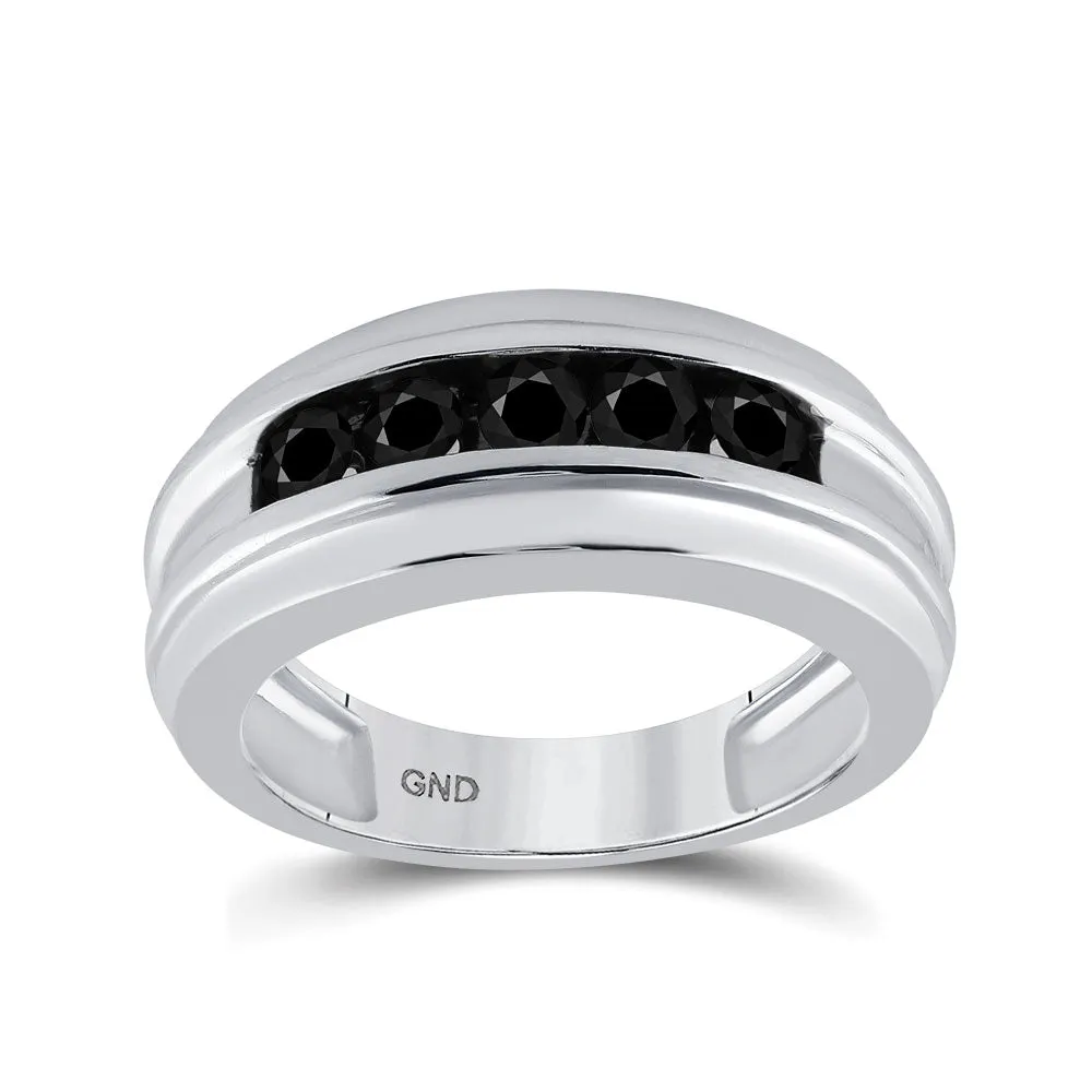 Keene Jewelers 10kt White Gold Mens Round Black Color Enhanced Diamond Band Ring 1 Cttw