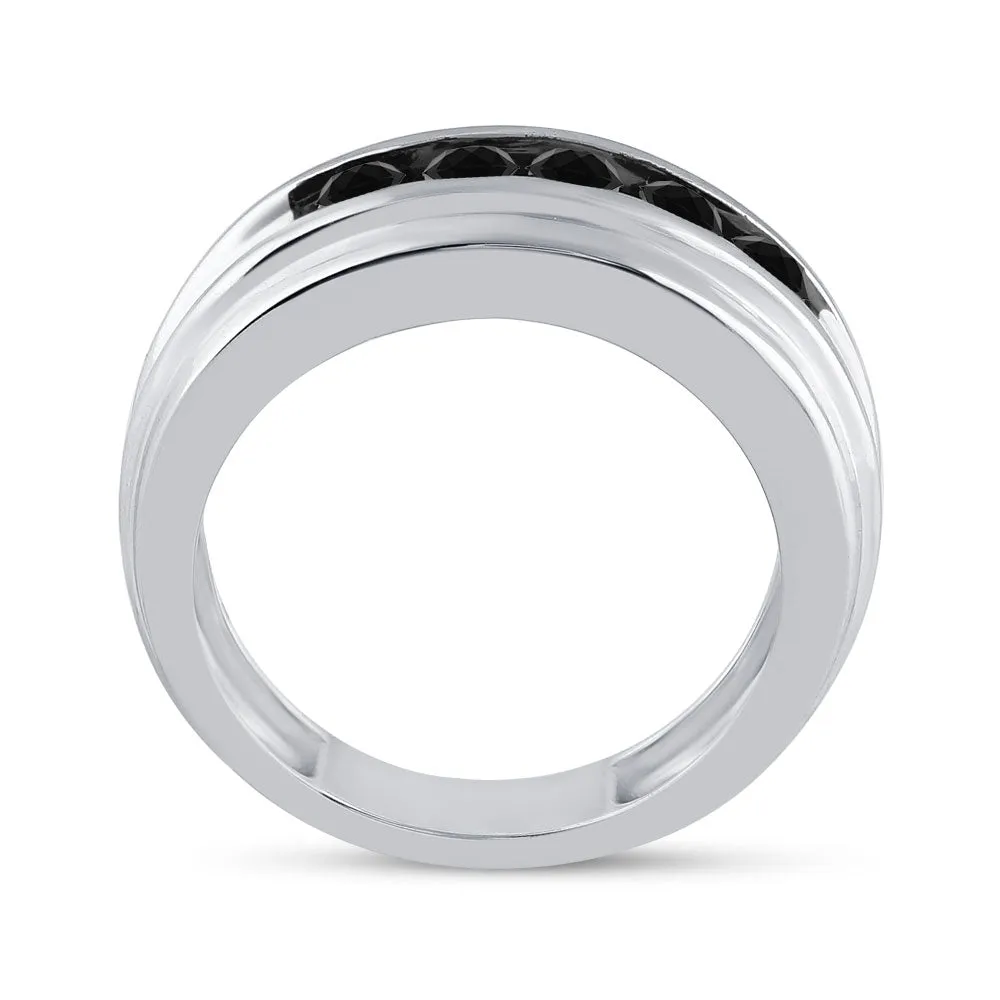 Keene Jewelers 10kt White Gold Mens Round Black Color Enhanced Diamond Band Ring 1 Cttw