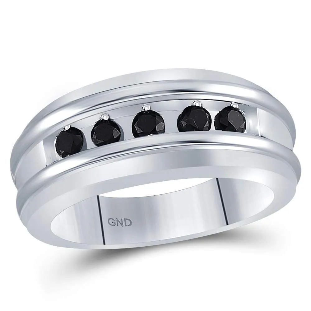 Keene Jewelers 10kt White Gold Mens Round Black Color Enhanced Diamond Band Ring 1/2 Cttw