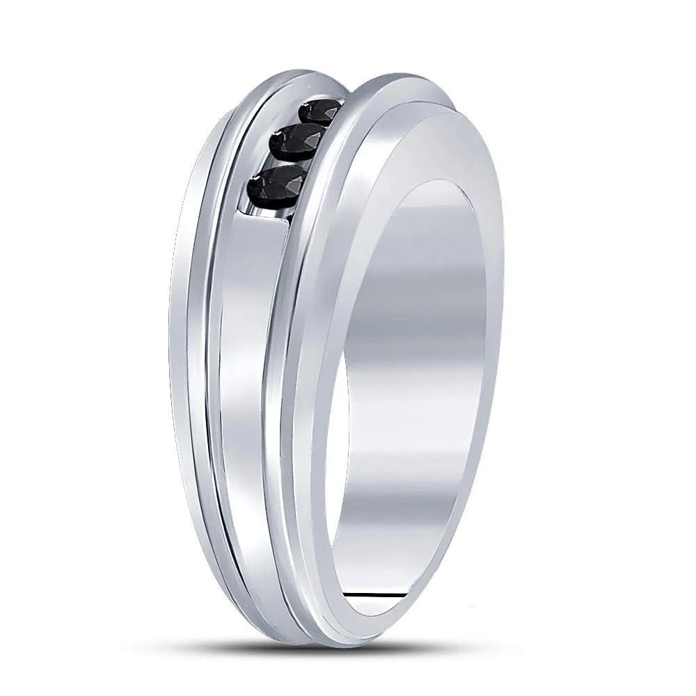 Keene Jewelers 10kt White Gold Mens Round Black Color Enhanced Diamond Band Ring 1/2 Cttw