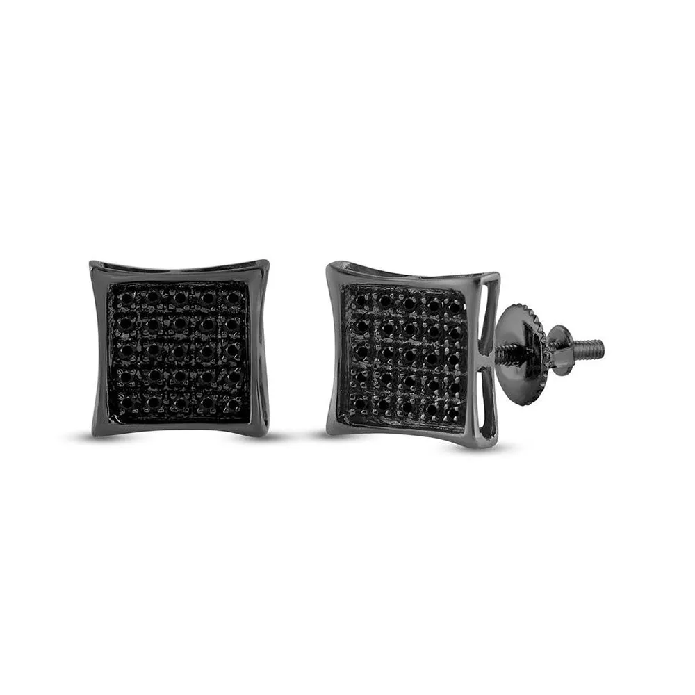 Keene Jewelers 10kt White Gold Mens Round Black Color Enhanced Diamond Square Earrings 1/6 Cttw