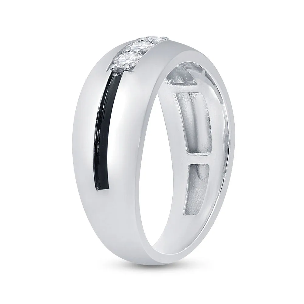 Keene Jewelers 10kt White Gold Mens Round Diamond Wedding Black Groove Band Ring 1/2 Cttw