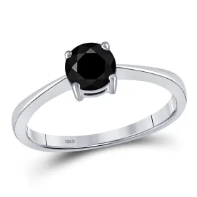 Keene Jewelers 10kt White Gold Round Black Color Enhanced Diamond Solitaire Bridal Wedding Ring 1 Cttw