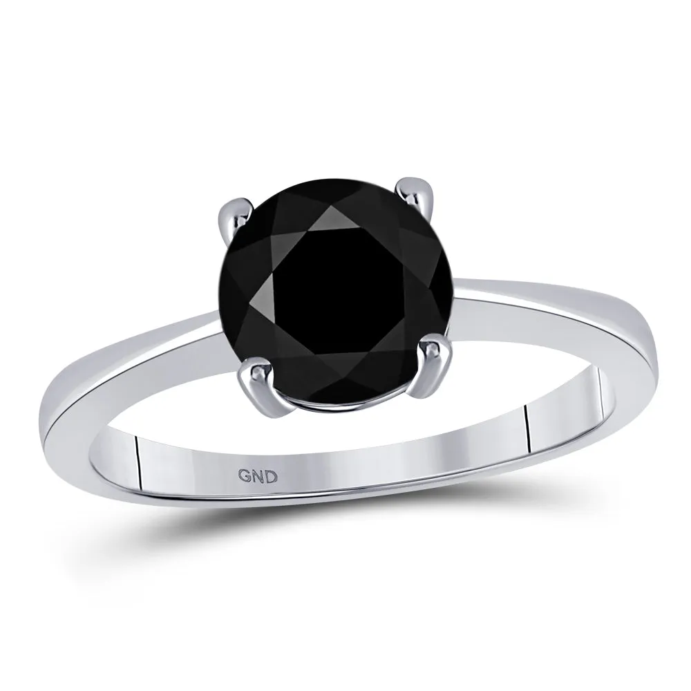 Keene Jewelers 10kt White Gold Round Black Color Enhanced Diamond Solitaire Bridal Wedding Ring 2-1/2 Cttw