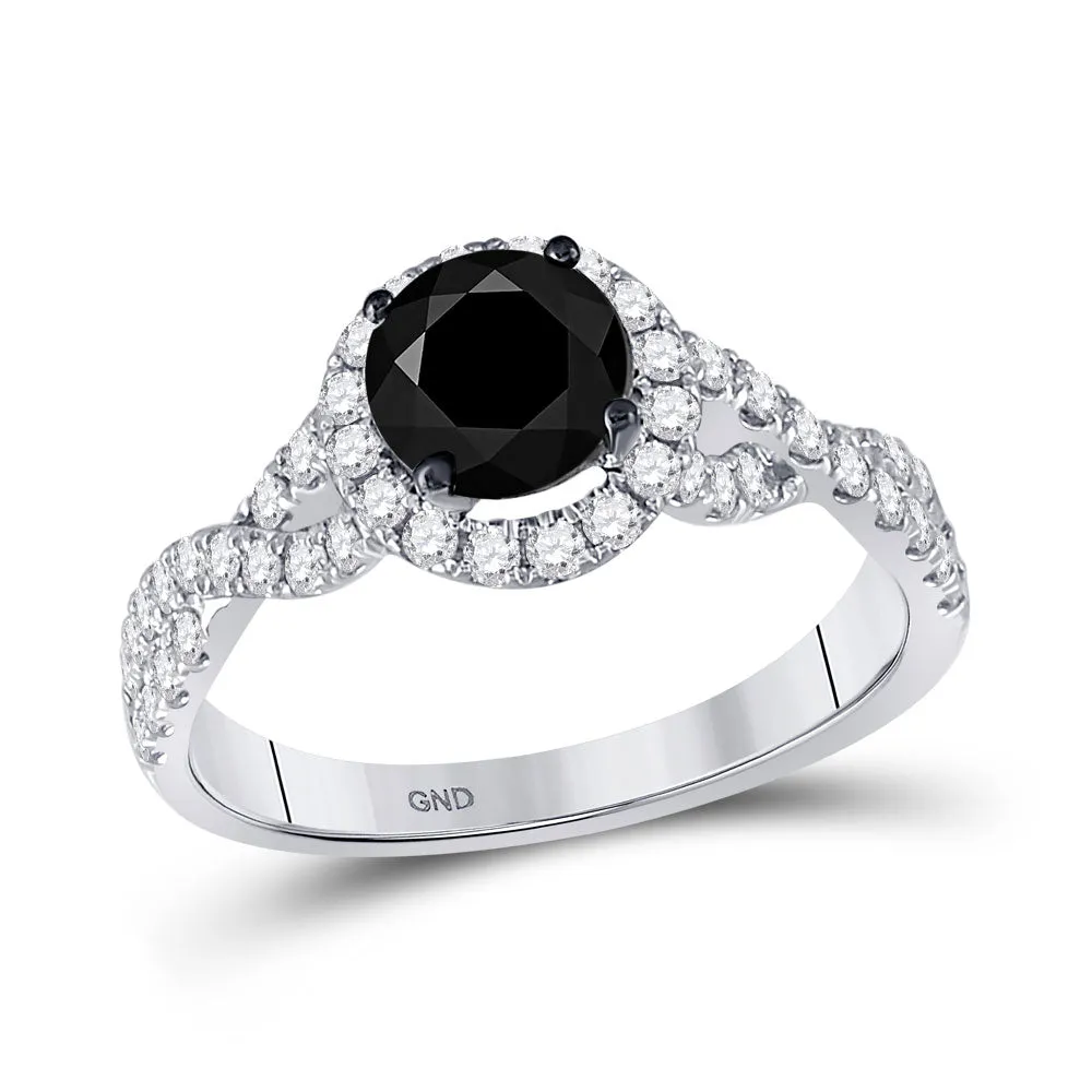 Keene Jewelers 14kt White Gold Round Black Color Enhanced Diamond Solitaire Bridal Engagement Ring 2 Cttw