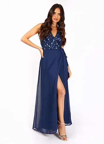 Kerri Navy Embellished Tie Waist Maxi Dress by Little Mistress | Look Again