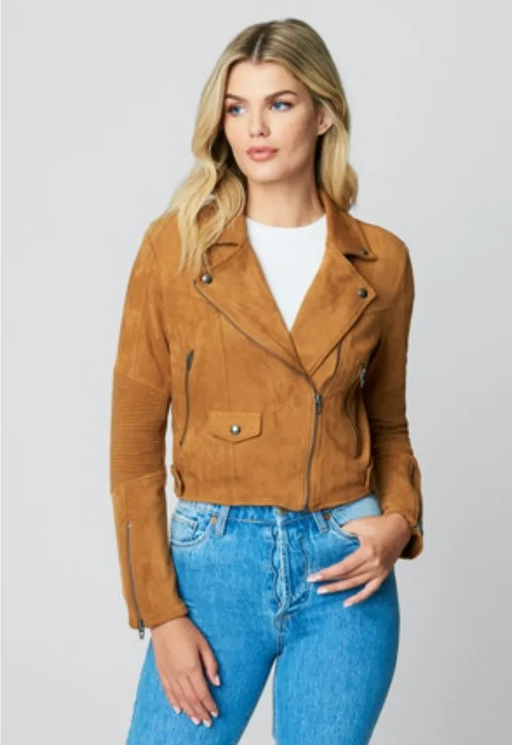 Large Tan Blank NYC Toasted Caramel Faux Suede Moto Jacket