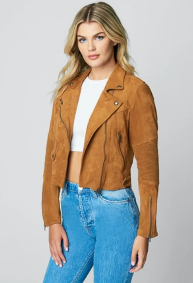 Large Tan Blank NYC Toasted Caramel Faux Suede Moto Jacket