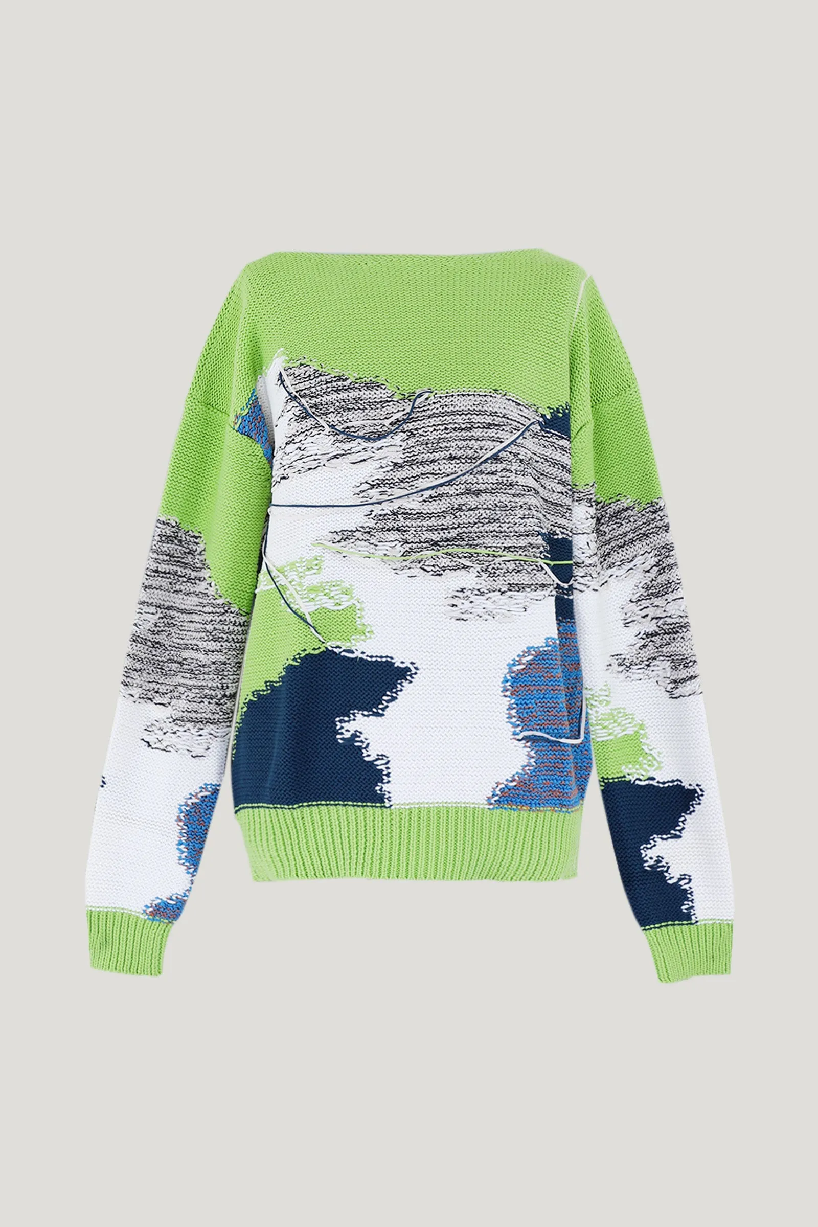 Light Green Knitted Unisex Franc Intarsia Sweater