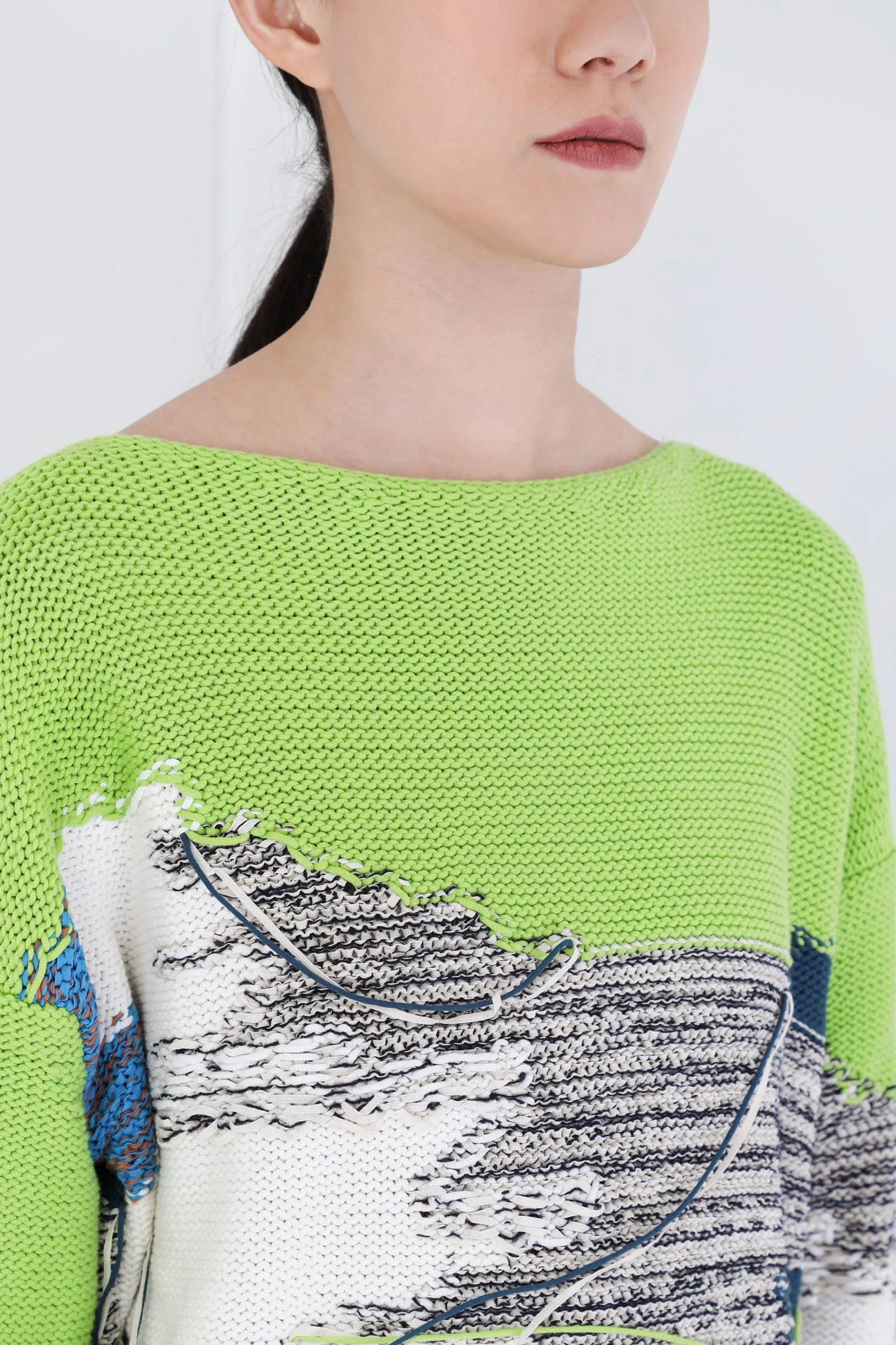 Light Green Knitted Unisex Franc Intarsia Sweater