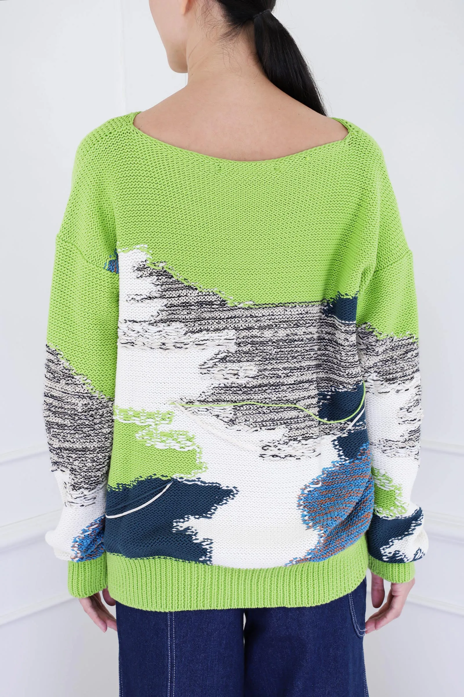 Light Green Knitted Unisex Franc Intarsia Sweater