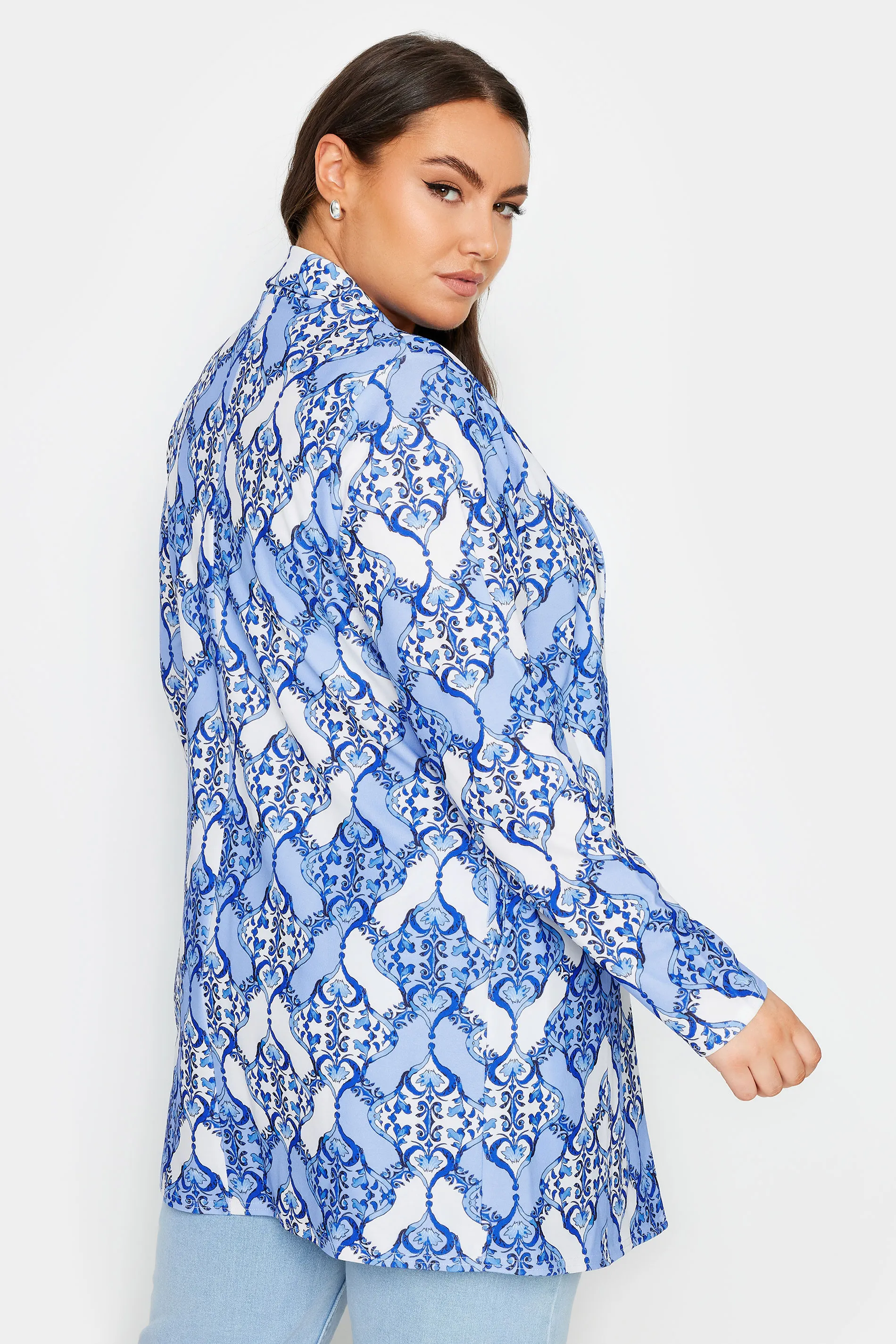 LIMITED COLLECTION Curve Blue Tile Print Blazer