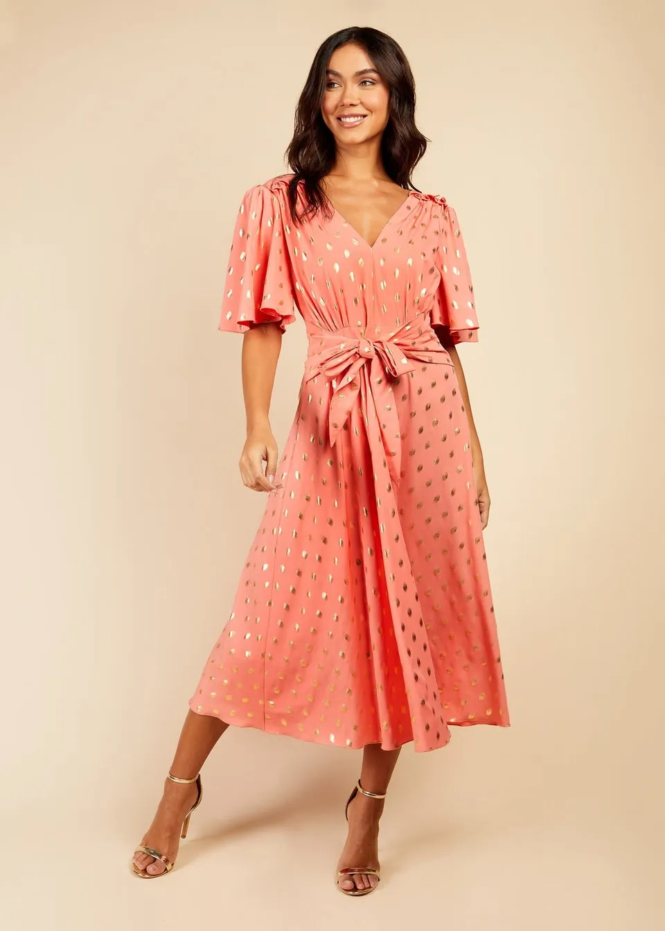 Little Mistress Coral Spot Midi Dress