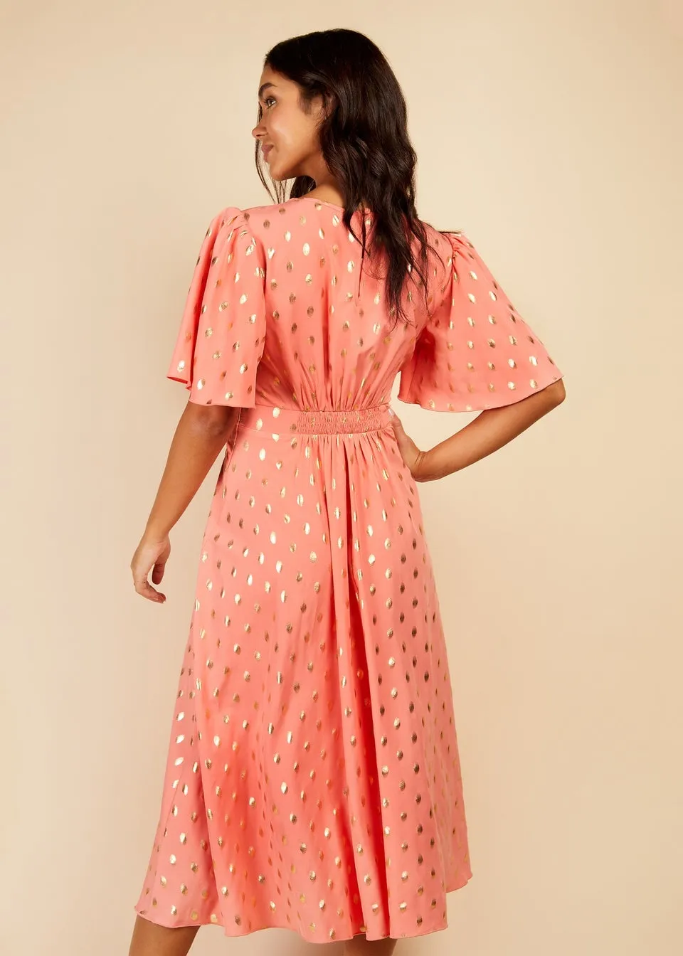 Little Mistress Coral Spot Midi Dress