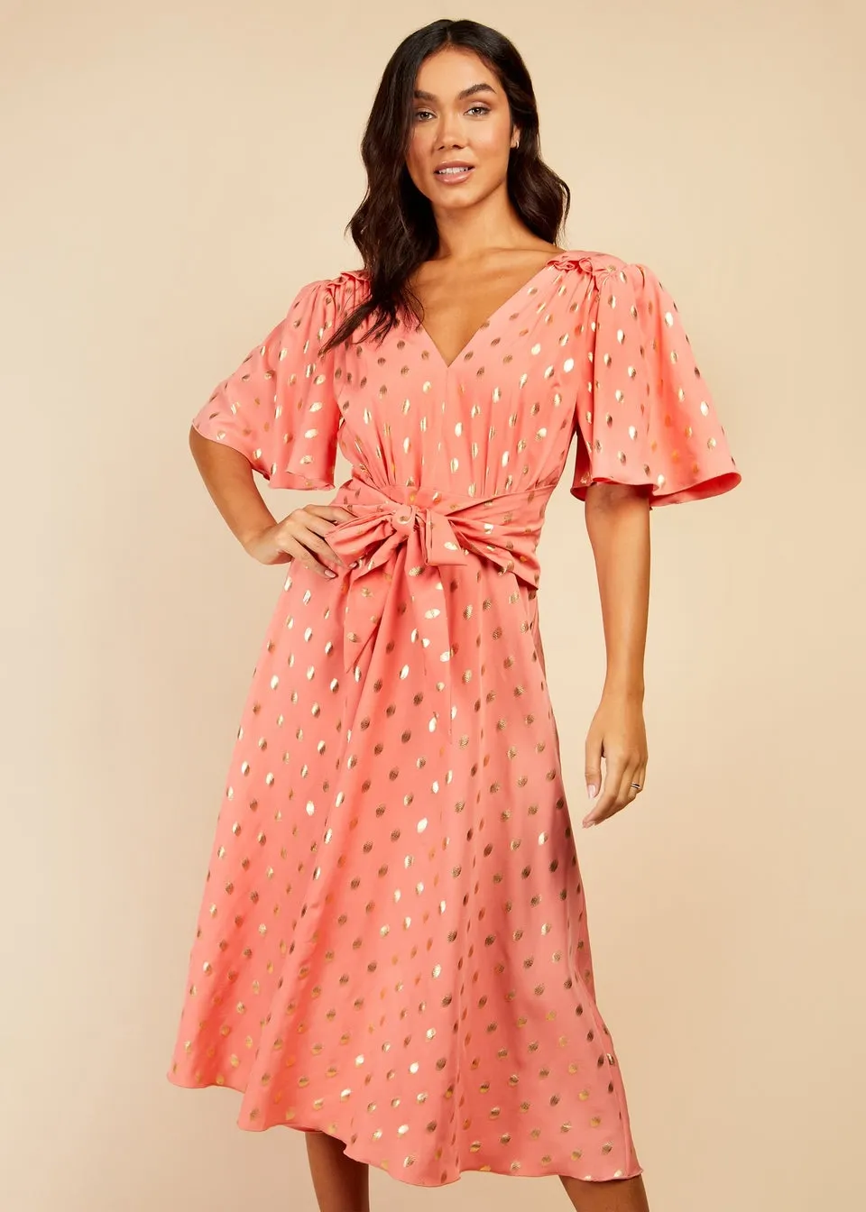 Little Mistress Coral Spot Midi Dress