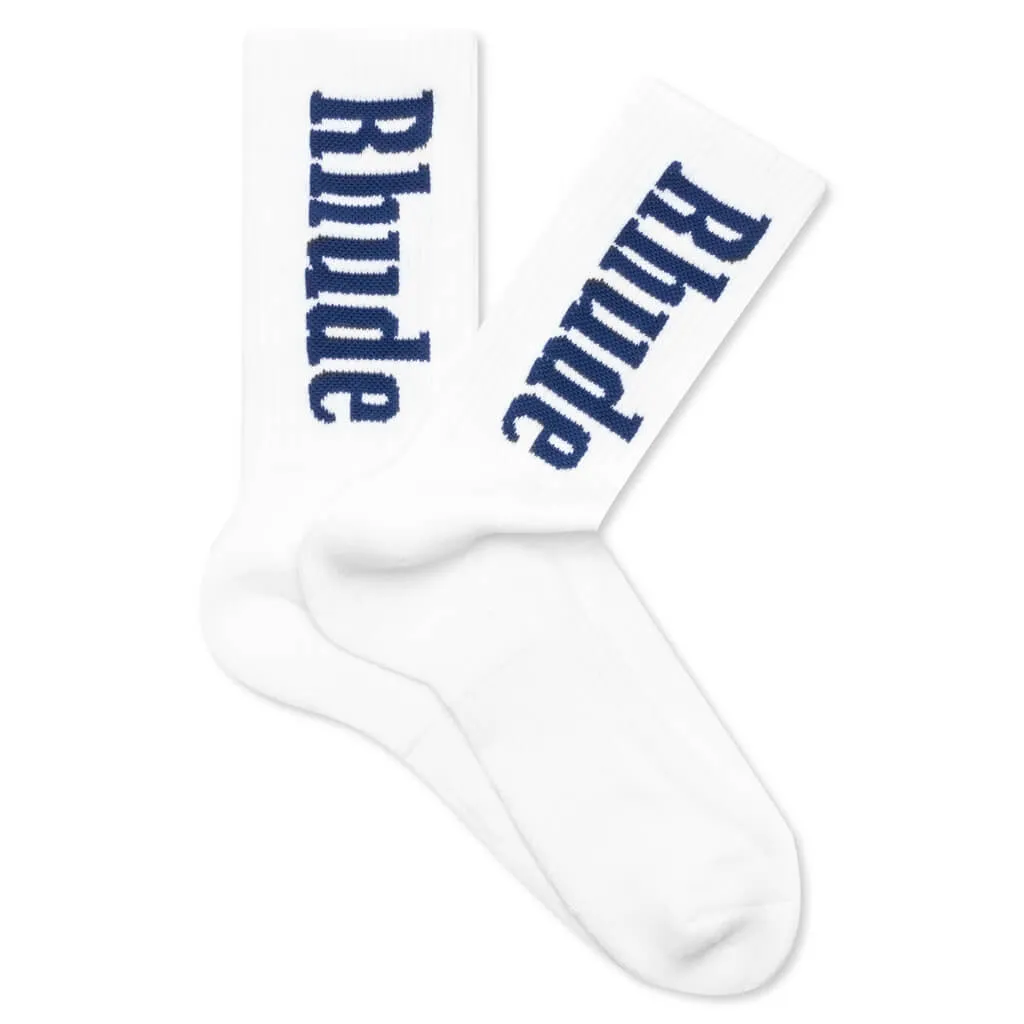 Logo Verticle Sock - White/Navy