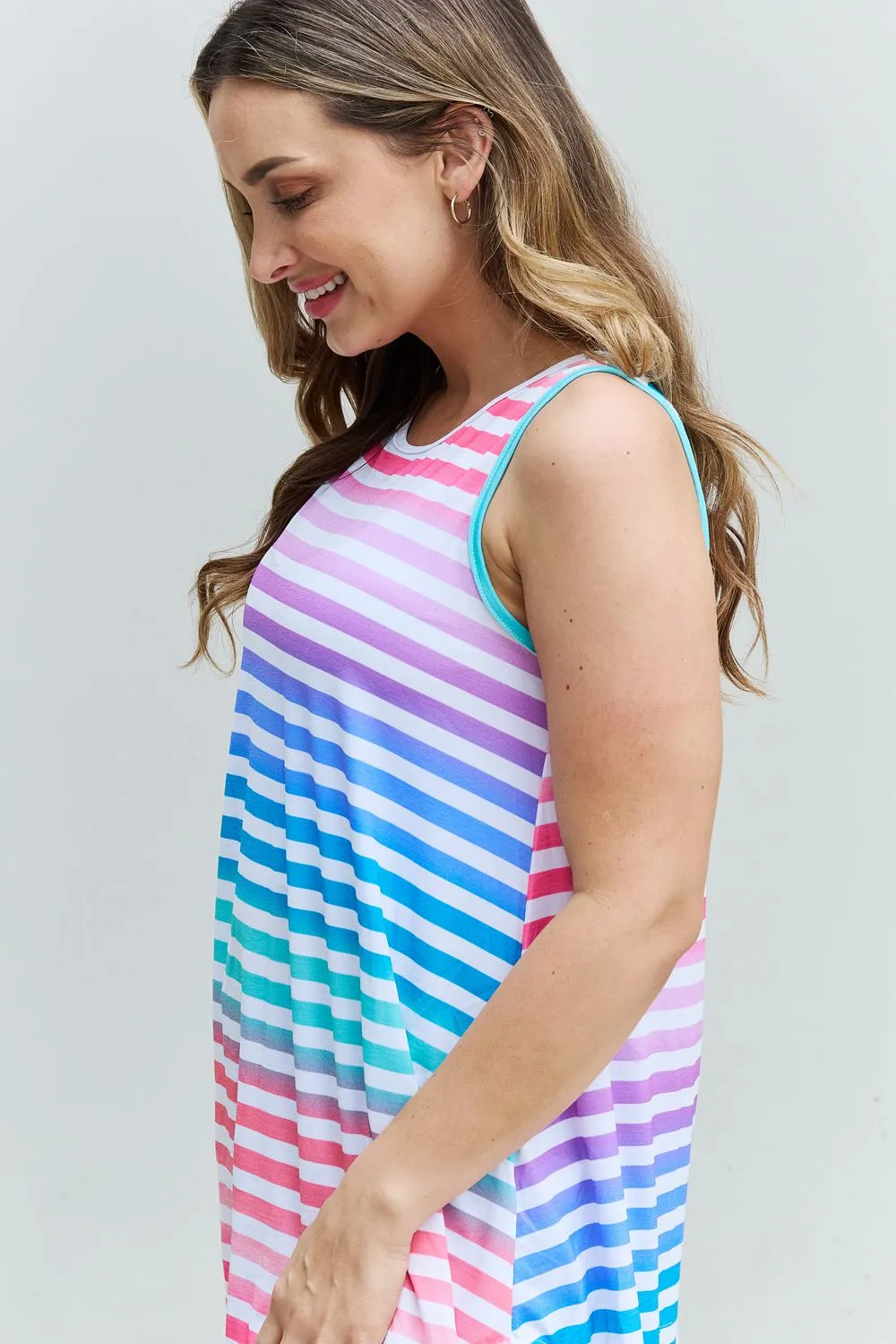 Love Yourself Multicolored Striped Sleeveless Round Neck Top