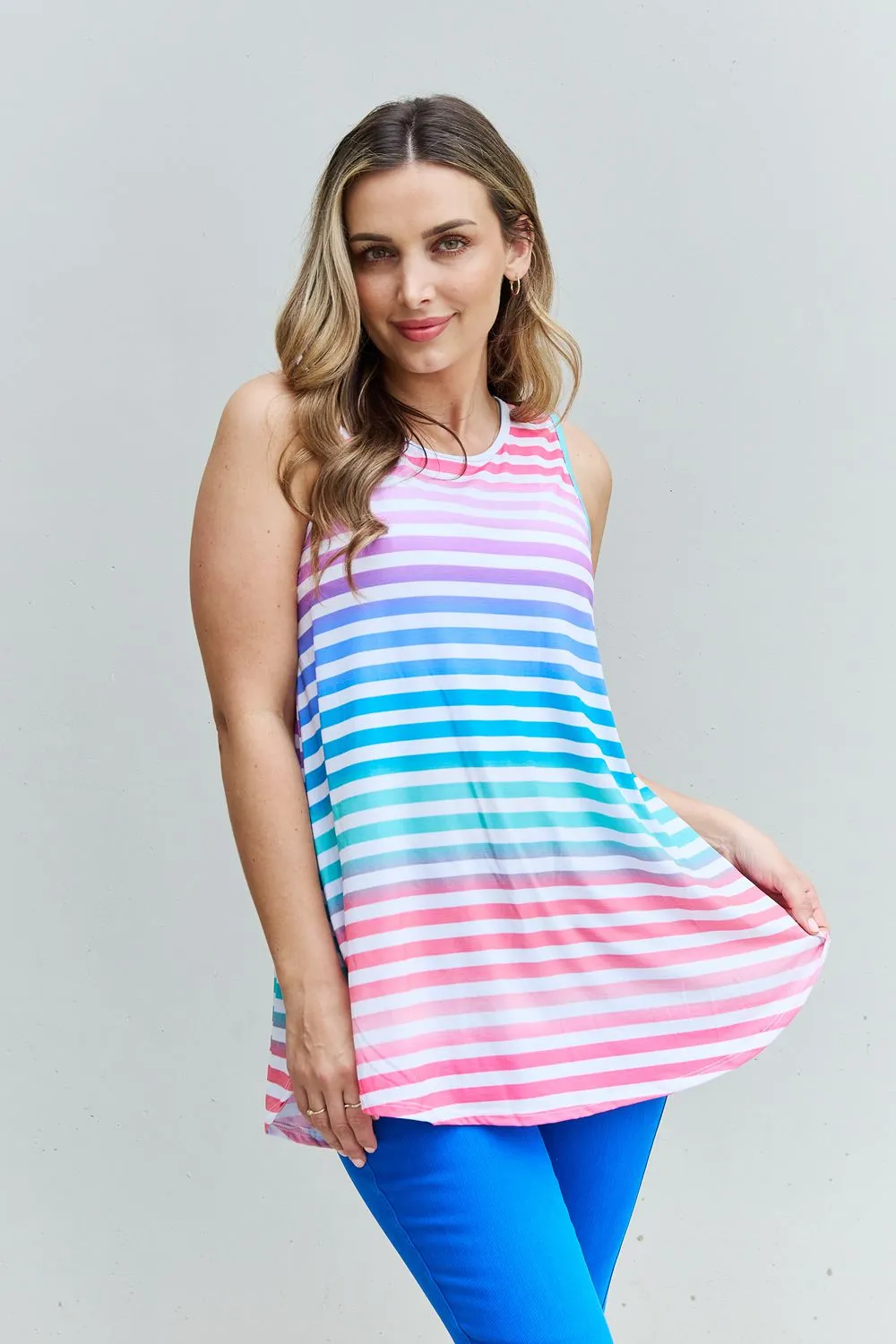 Love Yourself Multicolored Striped Sleeveless Round Neck Top