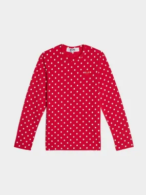 Men Red Heart Play Polka Dot T-Shirt, Red