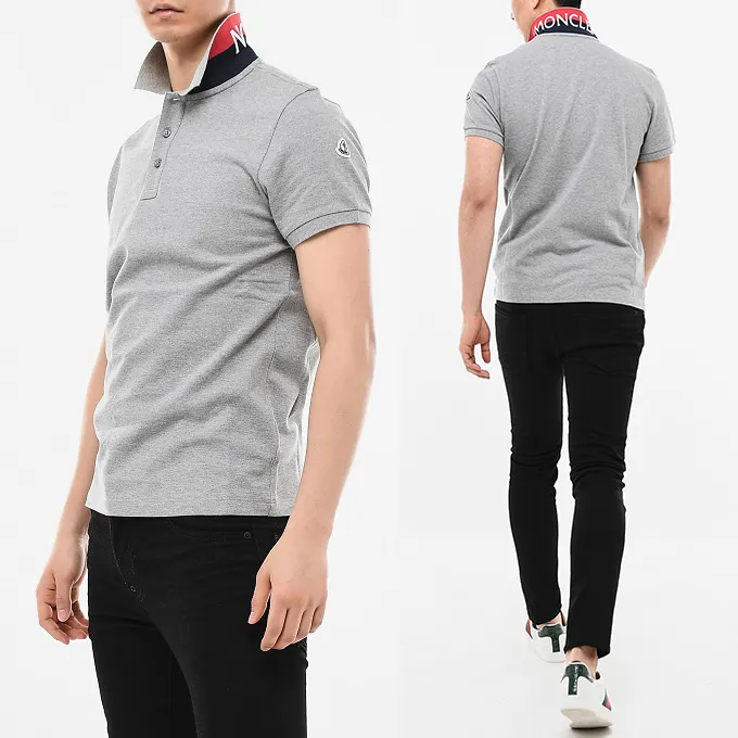 MONCLER  |Cotton Short Sleeves Logos on the Sleeves Logo Polos