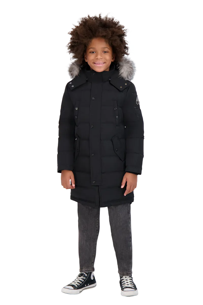 Moose Knuckles Kids Unisex Winter Jacket Parka in Black / Black Frost Fox Fur