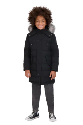 Moose Knuckles Kids Unisex Winter Jacket Parka in Black / Black Frost Fox Fur