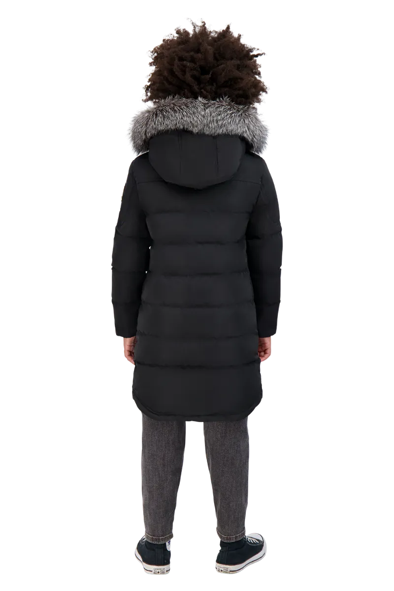 Moose Knuckles Kids Unisex Winter Jacket Parka in Black / Black Frost Fox Fur